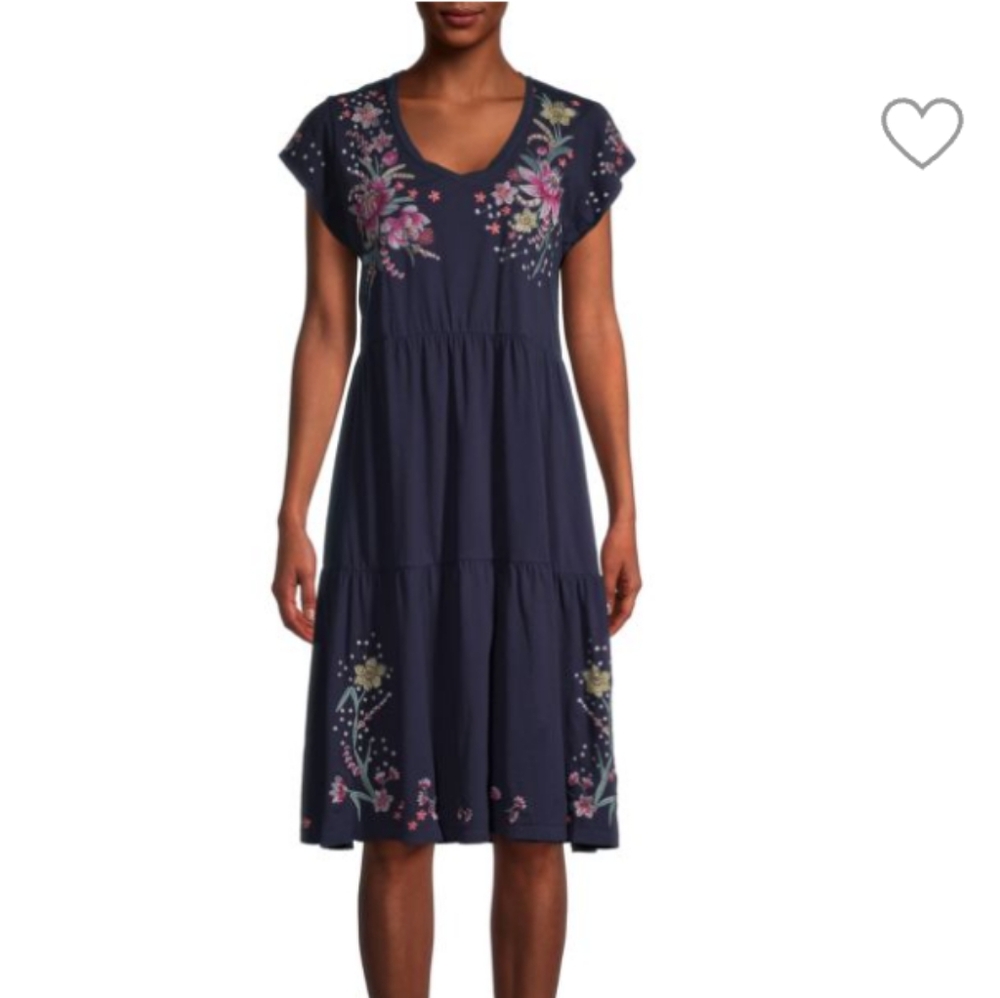 Johnny Was Navy Floral Embroidered Dress
